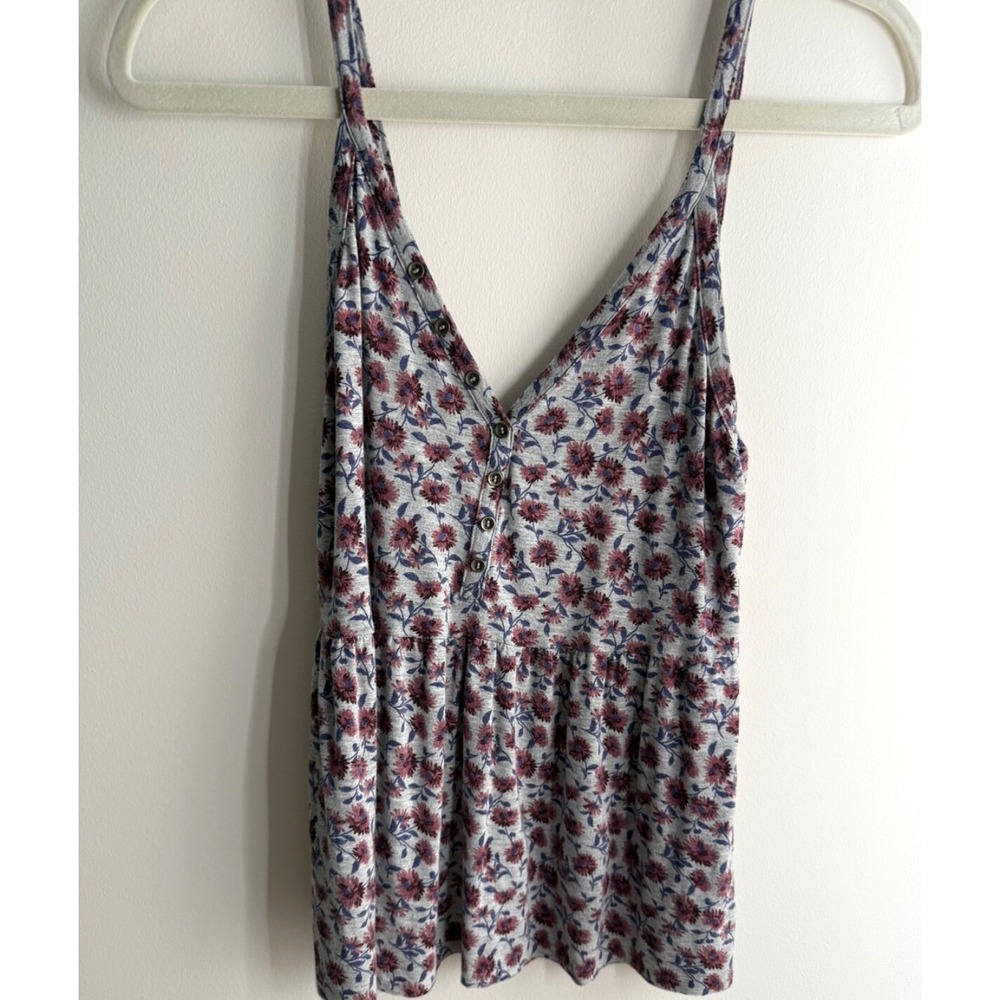 American‎ Eagle Women's Med Soft & Sexy Gray Floral Tank Bloomcore Softgirl
